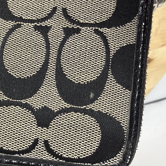 COACH Women's Signature Stripe Long Zip Around Wallet Black Tan 8" x 4" Classic - Picture 14 of 16